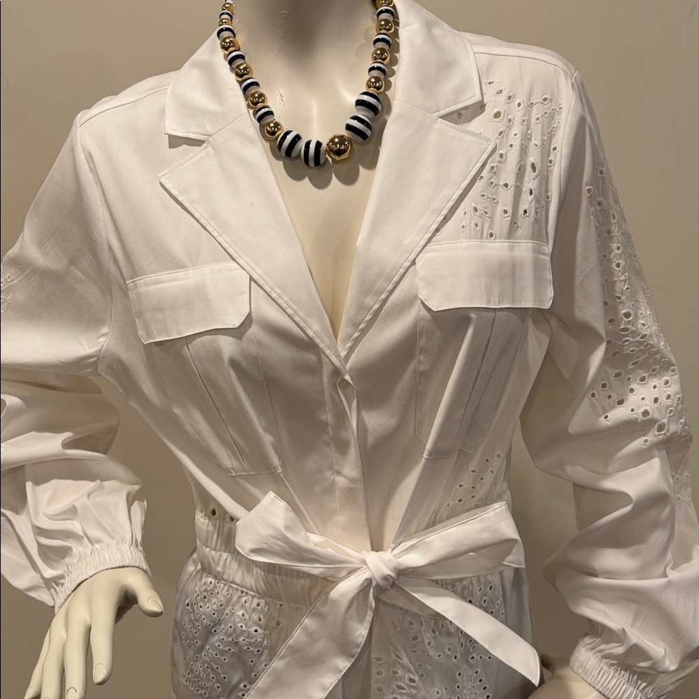 White House Black Market Tie-Waist Embroidered Poplin Shirt Size L - Picture 8 of 13